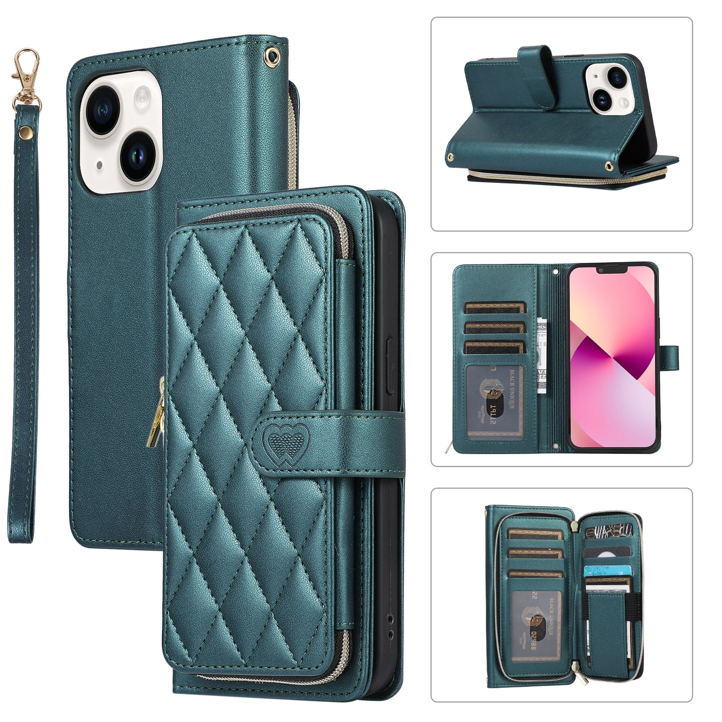 Elegant Quilted Wallet Case with RFID Blocking for iPhone 14 Plus